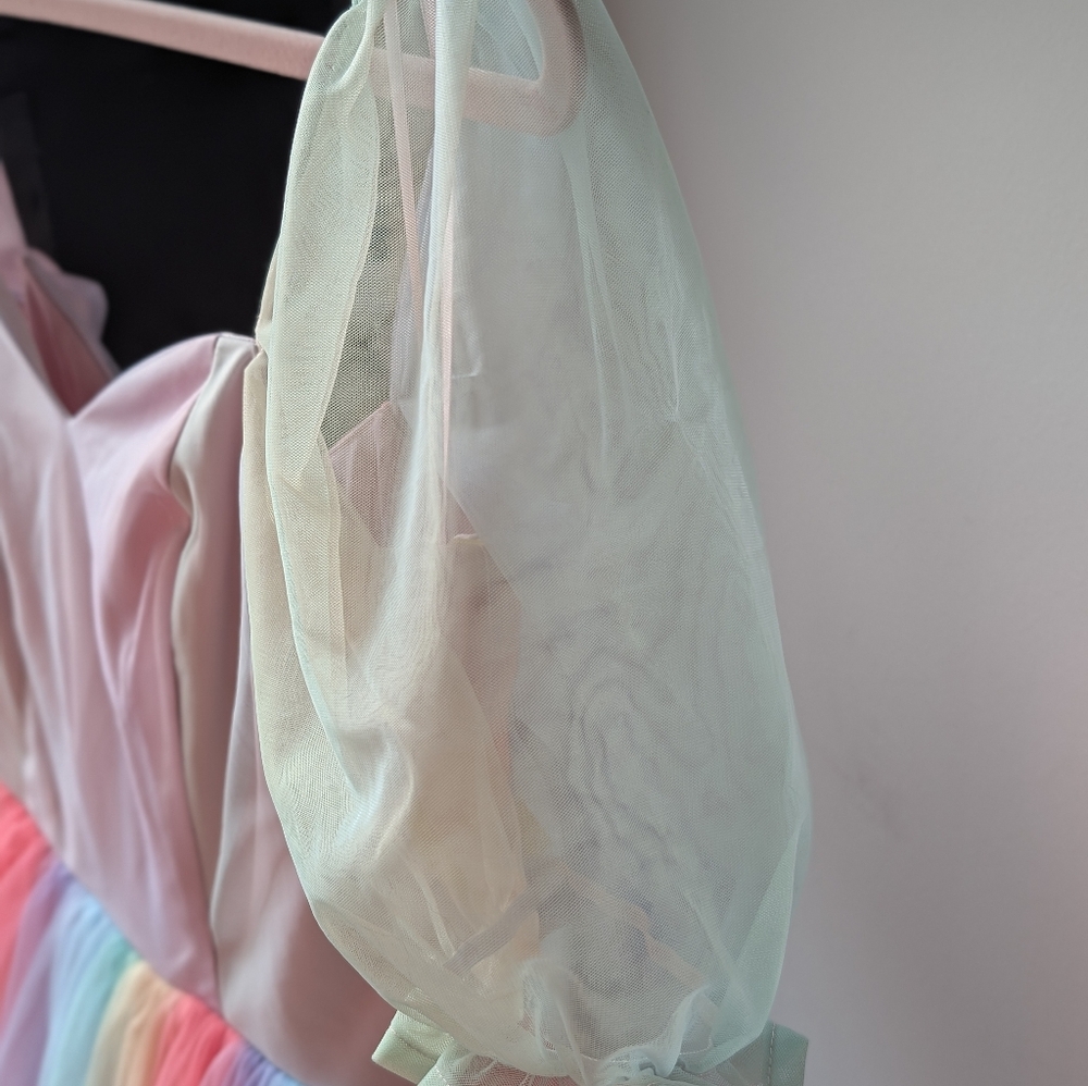 Fairy Collectif Skylar Pastel Rainbow Puff Sleeve Babydoll Swing Dress Small - Picture 5 of 14
